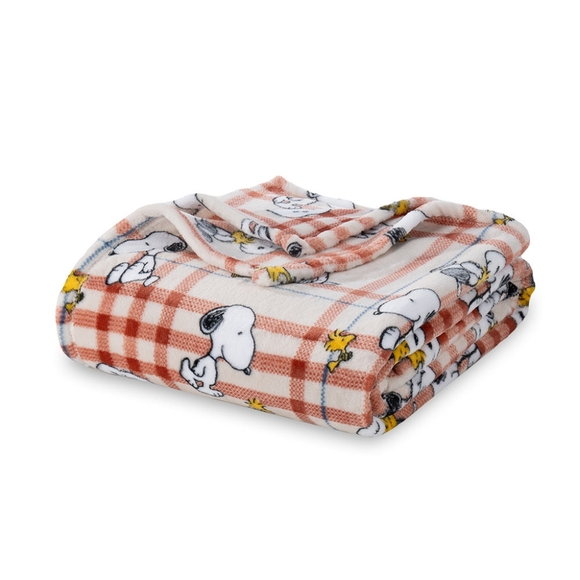 NWT PEANUTS Berkshire Velvetloft Peanuts Snoopy Woodstock Holiday Plaid Blanket